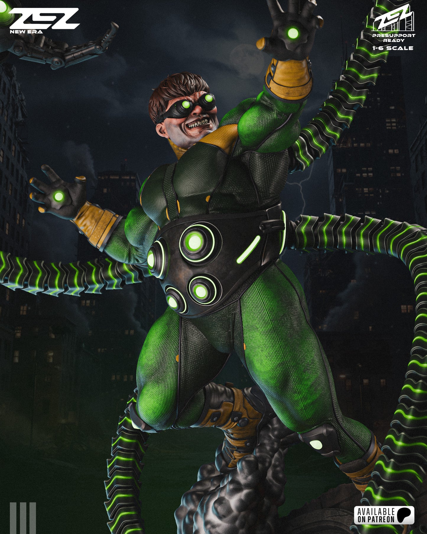 Doctor Octopus 3D printed resin statue with mechanical arms