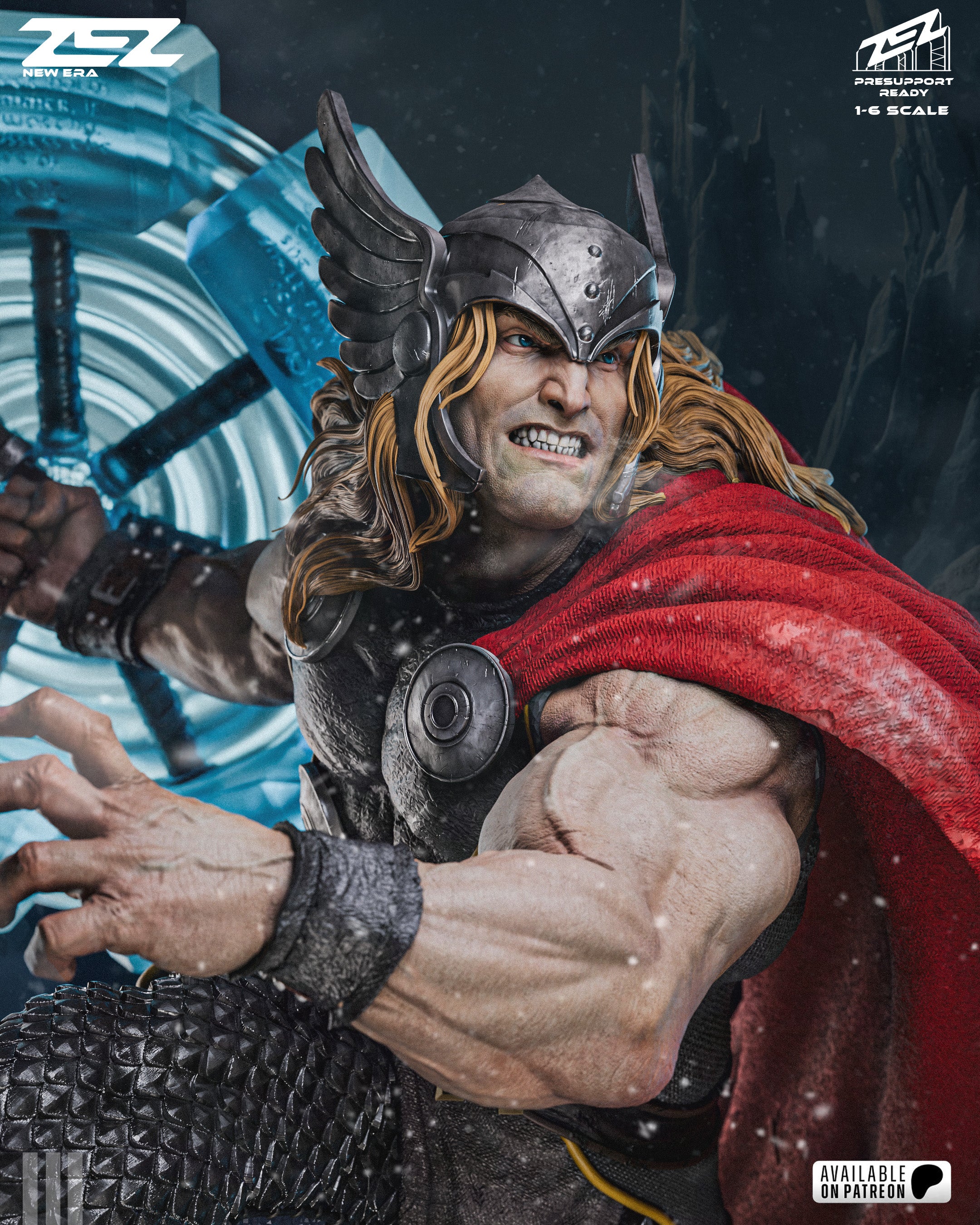 Thor Action Pose 3D Printed Resin Statue Lasered Moon thor-action-pose-3d-printed-resin-statue-lasered-moon