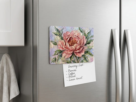 Pink Peony Flower Fridge Magnet | Lasered Moon