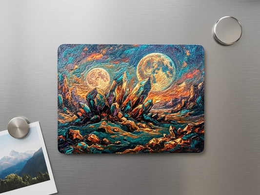 Crystal Alien Landscape Fridge Magnet | Lasered Moon