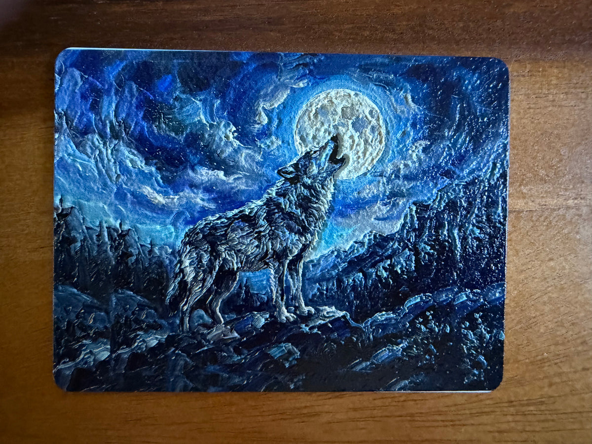 Howling Wolf Moon Fridge Magnet | Lasered Moon