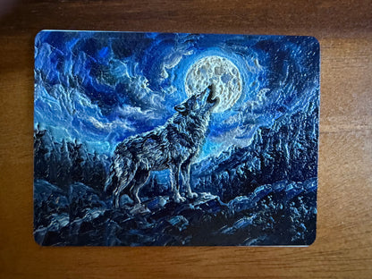Howling Wolf Moon Fridge Magnet | Lasered Moon