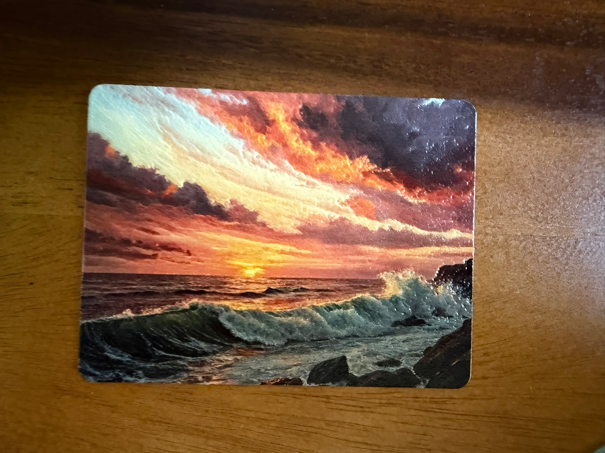 Ocean Sunset Fridge Magnet | Textured Impasto Seascape Art | Lasered Moon