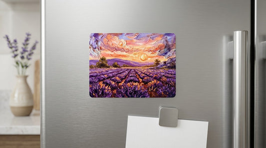 Lavender Field Sunset Fridge Magnet | Lasered Moon