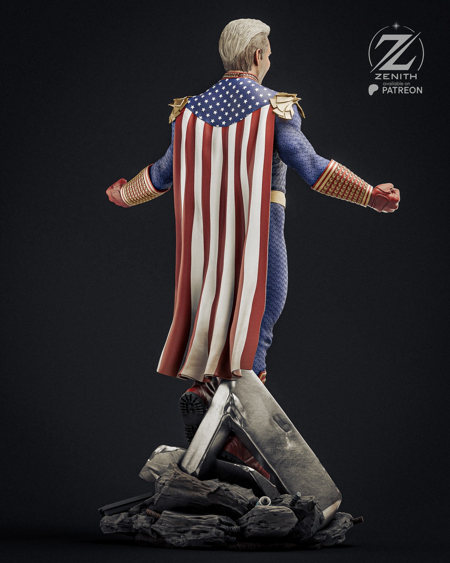 Statue with American flag design on a dark background, featuring the 'Zenith Patreon' logo.