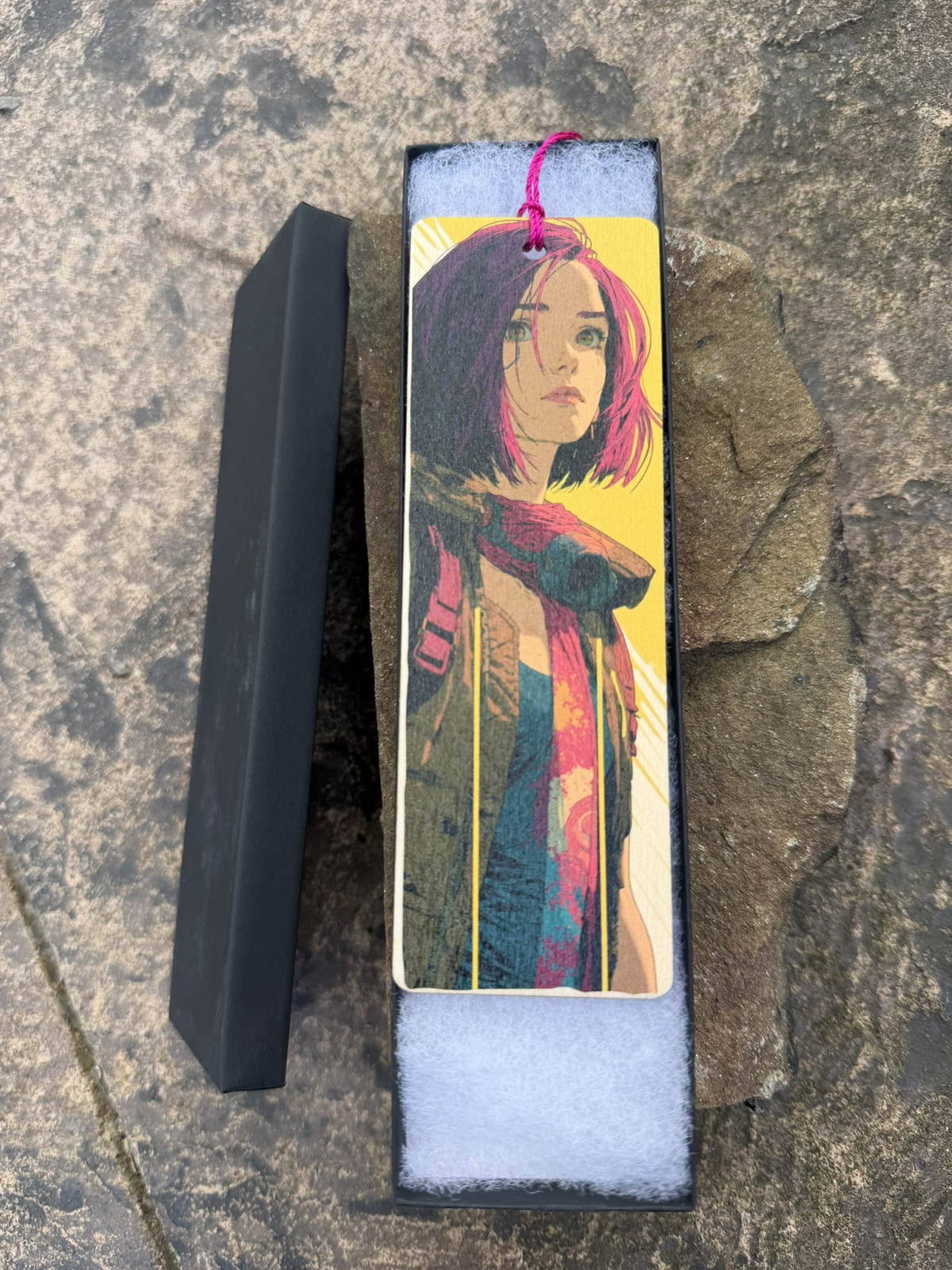 Cyberpunk Wood Bookmark – Double-Sided UV Print with Tassel Cord – Design 02