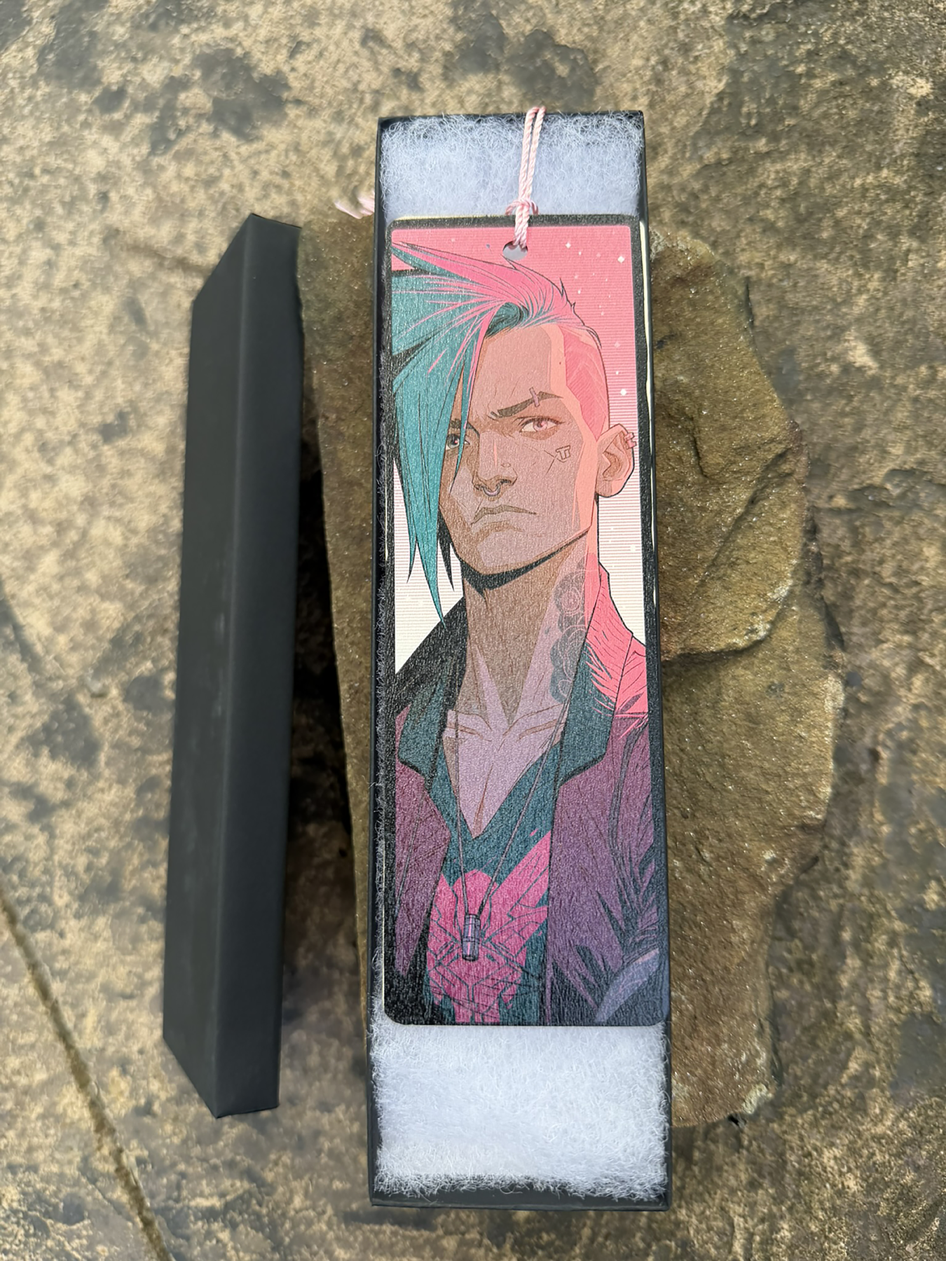 Cyberpunk Wood Bookmark – Double-Sided UV Print with Tassel Cord – Design 03