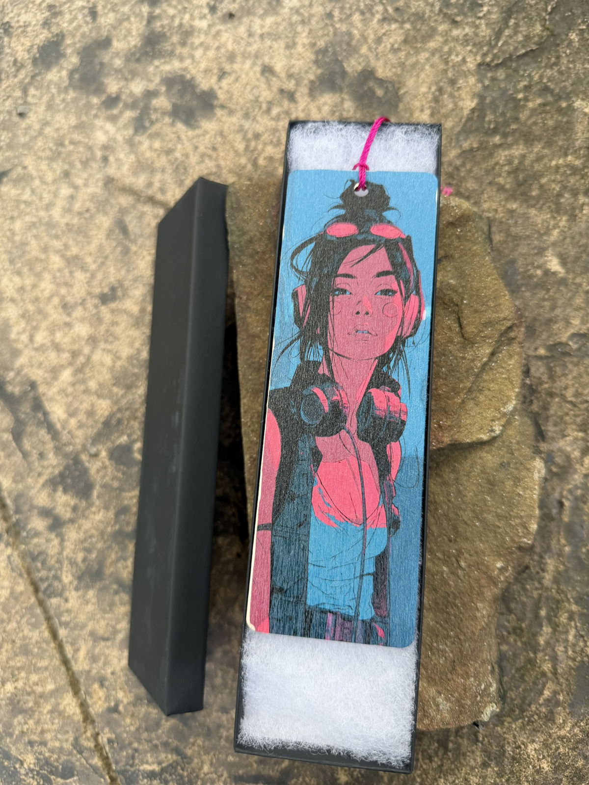 Cyberpunk Wood Bookmark – Double-Sided UV Print with Tassel Cord – Design 05