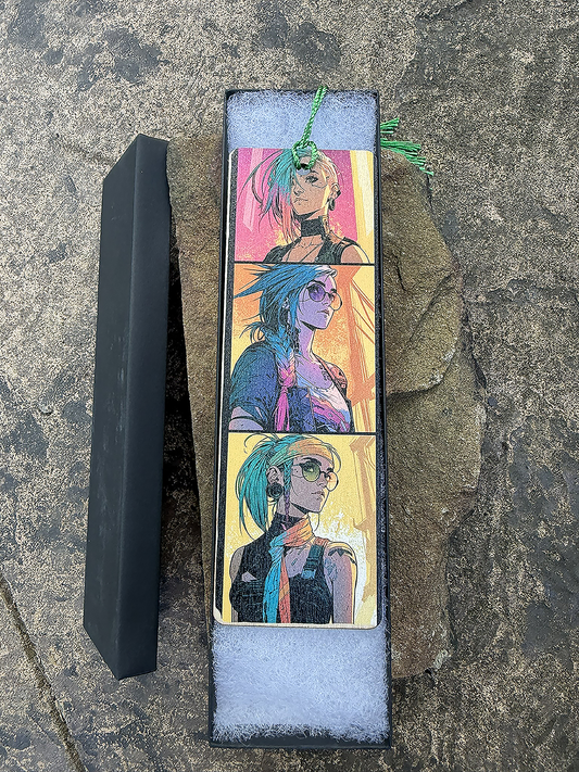 Cyberpunk Wood Bookmark – Double-Sided UV Print with Tassel Cord – Design 01