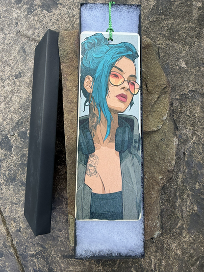Cyberpunk Wood Bookmark – Double-Sided UV Print with Tassel Cord – Design 08