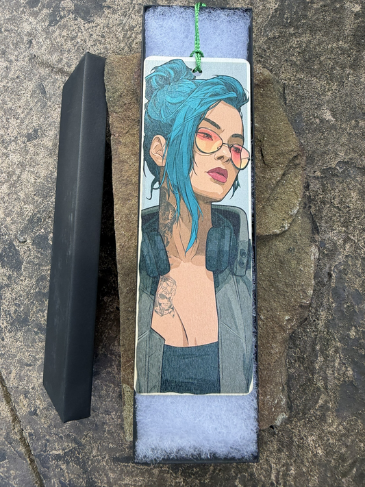 Cyberpunk Wood Bookmark – Double-Sided UV Print with Tassel Cord – Design 08