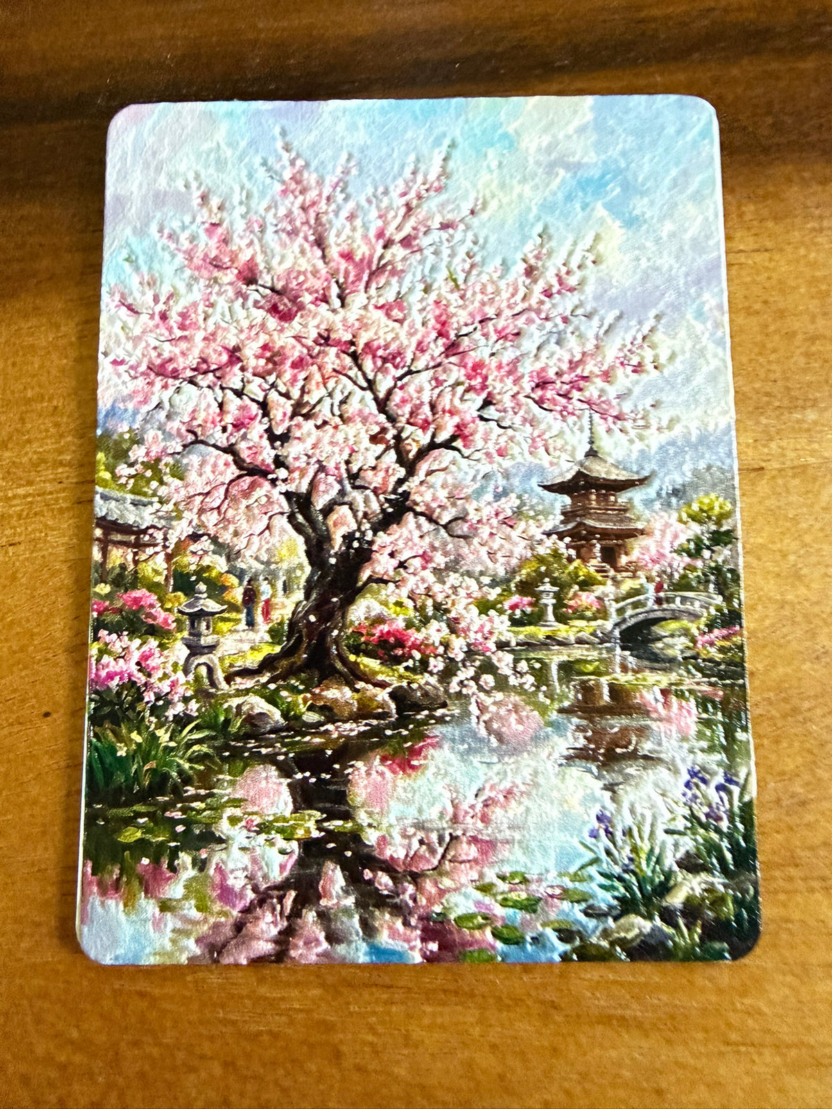 Japanese Cherry Blossom Garden Fridge Magnet | Textured Impasto Art | Lasered Moon