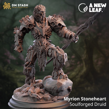 Myrian Stoneheart Soulforged Druid figurine with 'DM Stash' and 'A New Leaf' branding.