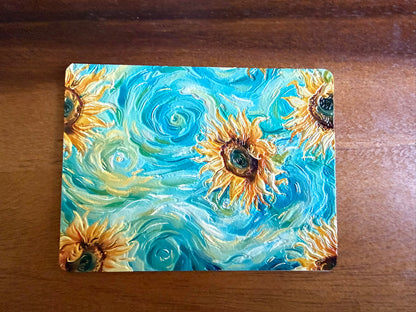 Sunflower Swirl Fridge Magnet | Van Gogh-Inspired Textured Art | Lasered Moon