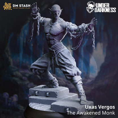 Statue of a monk with chains on a dark background, featuring 'DM Stash' and 'Under Daughn' logos.