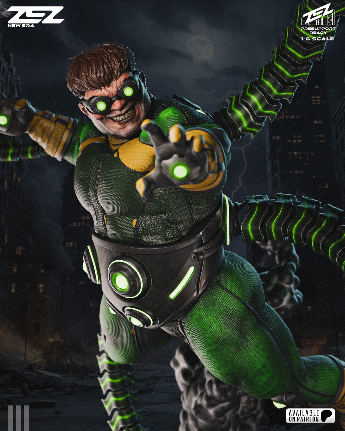 Doctor Octopus 3D printed resin statue with mechanical arms