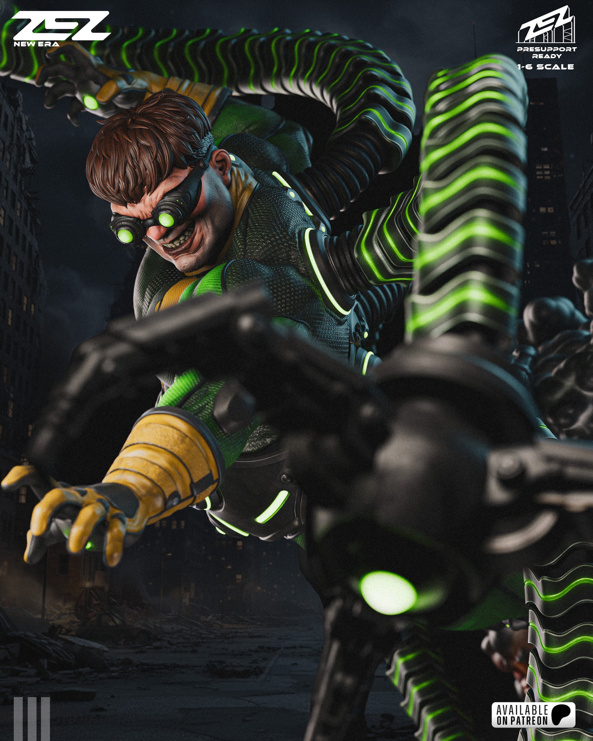 Doctor Octopus 3D printed resin statue with mechanical arms