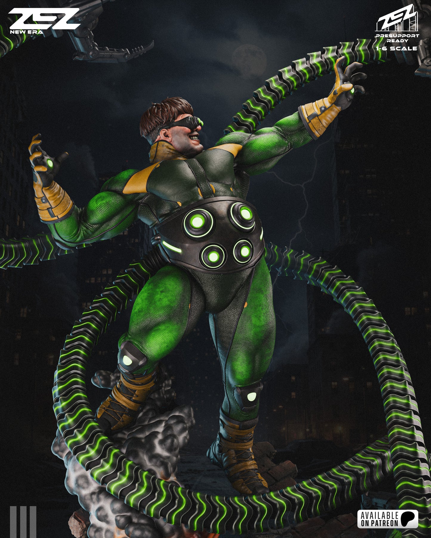 Doctor Octopus 3D printed resin statue with mechanical arms
