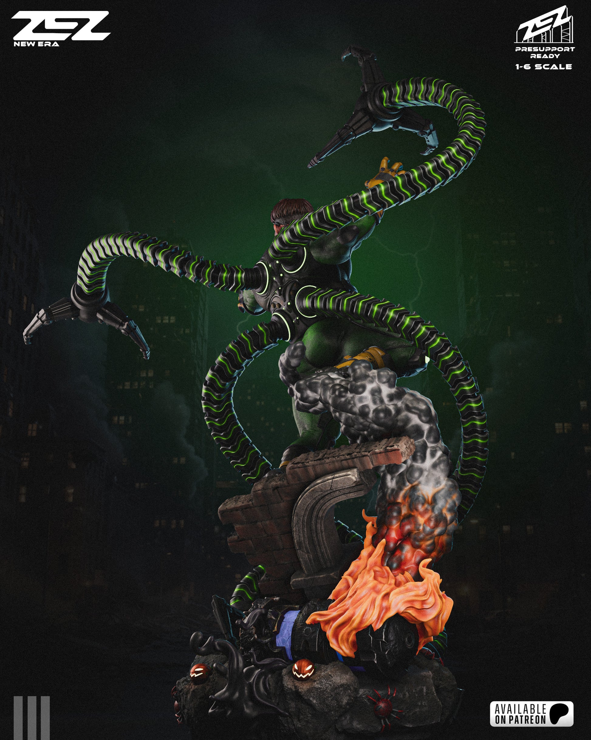 Doctor Octopus 3D printed resin statue with mechanical arms