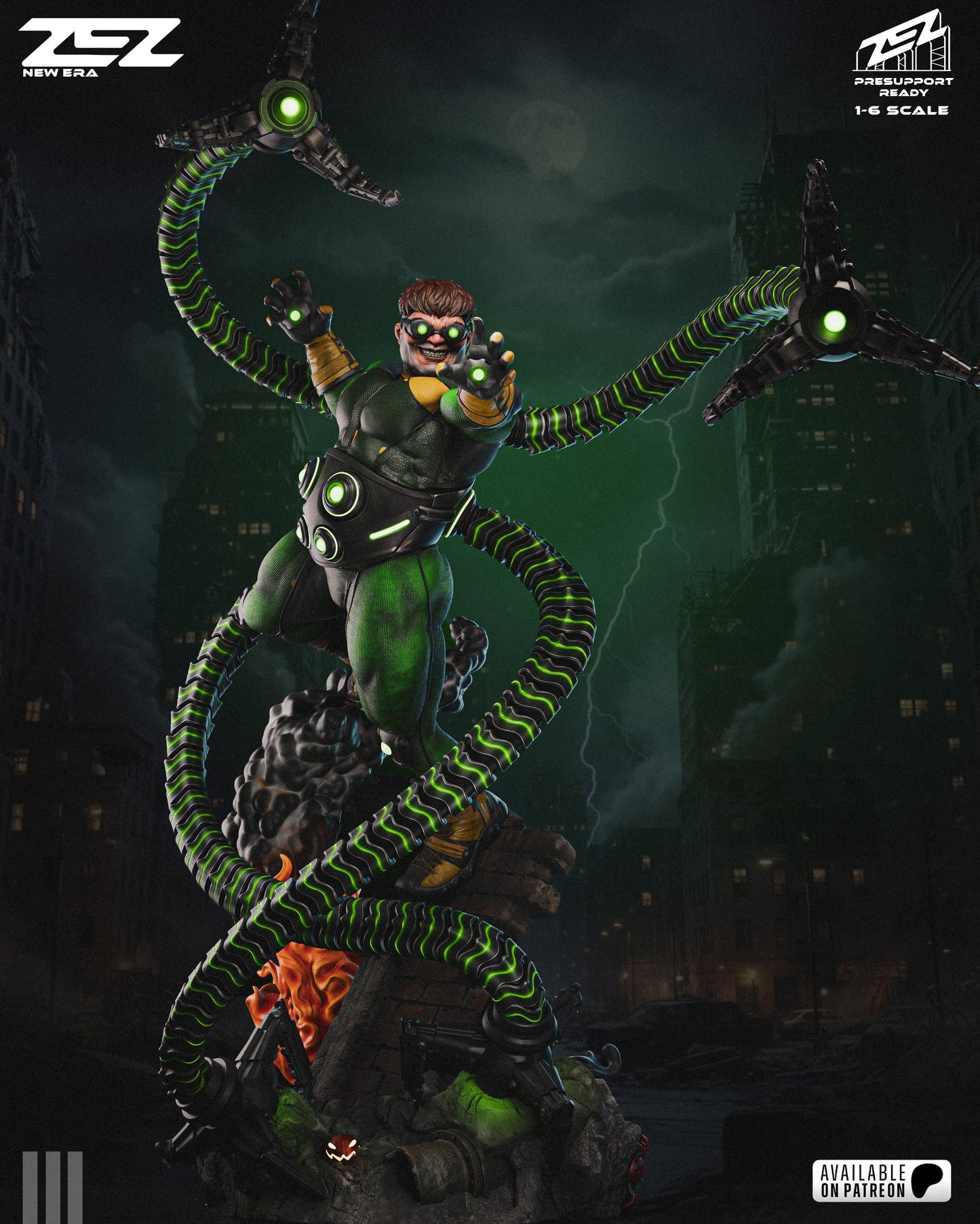 Doctor Octopus 3D printed resin statue with mechanical arms
