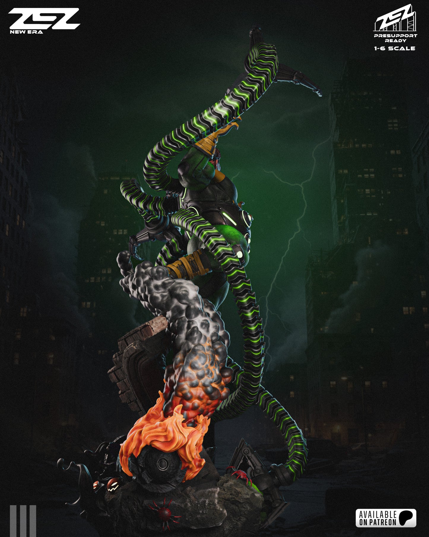 Doctor Octopus 3D printed resin statue with mechanical arms