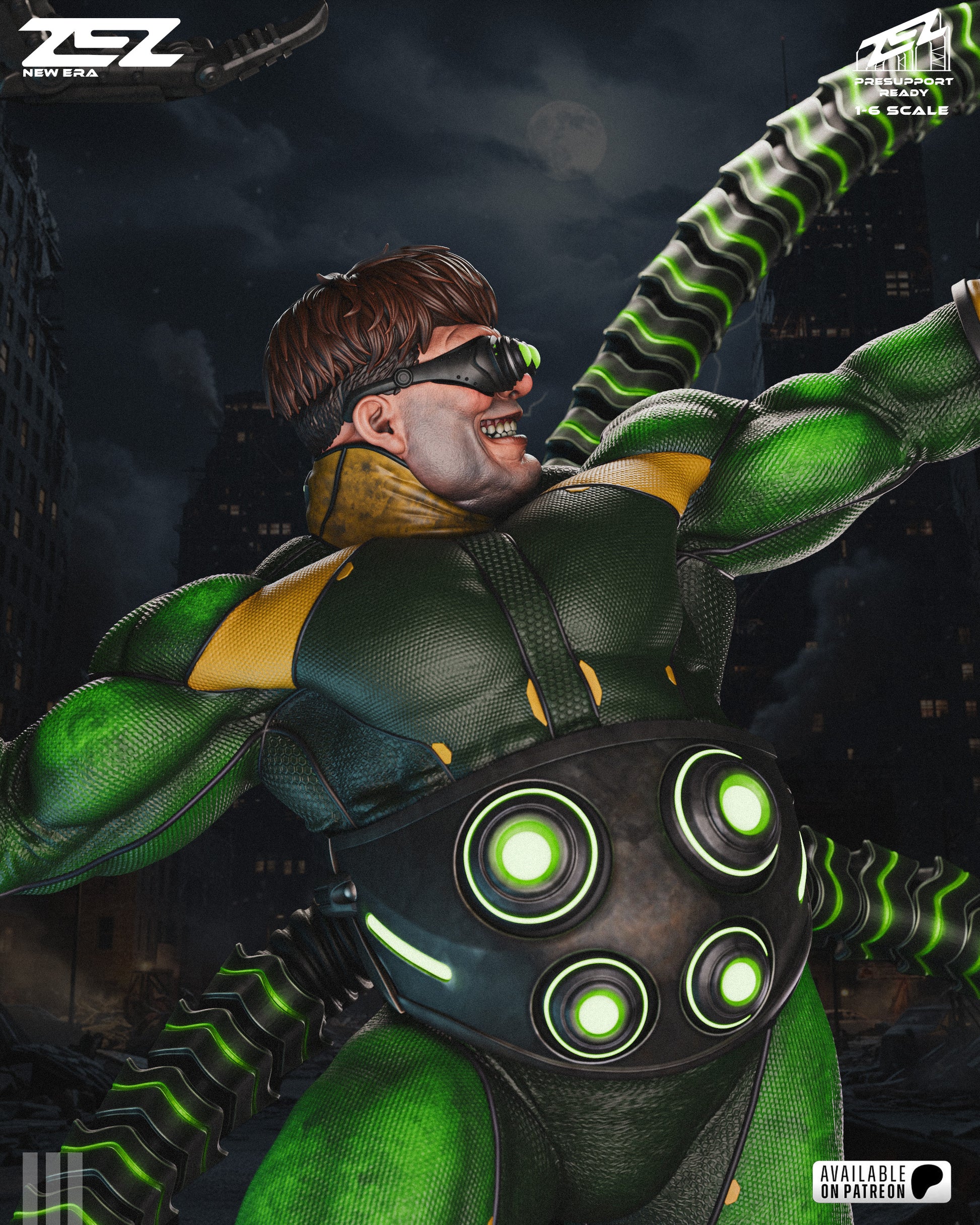 Doctor Octopus 3D printed resin statue with mechanical arms