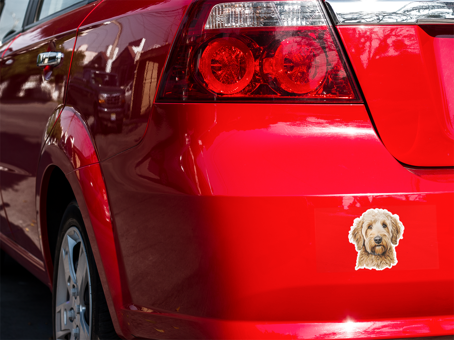 Golden doodle dog vinyl die cut sticker