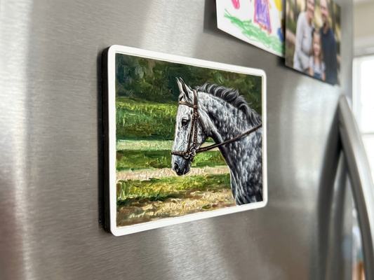 Dapple Gray Horse Fridge Magnet | Textured Oil Painting Style | Lasered Moon