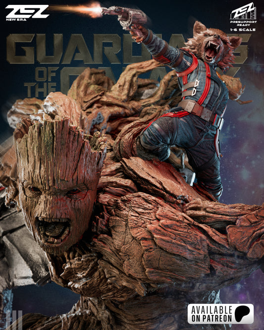 Groot and Rocket 3D printed resin statue action pose