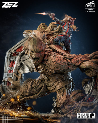 Groot and Rocket 3D printed resin statue action pose
