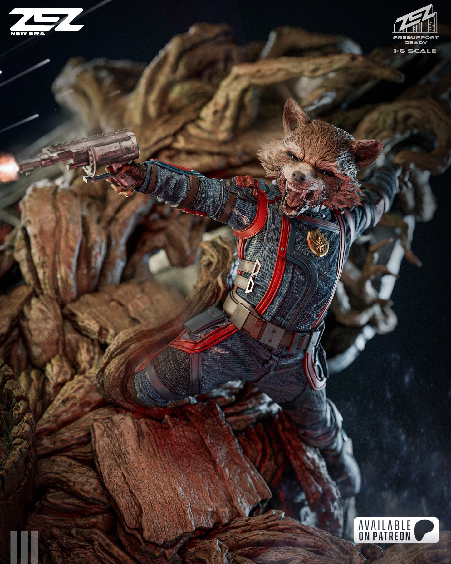Groot and Rocket 3D printed resin statue action pose