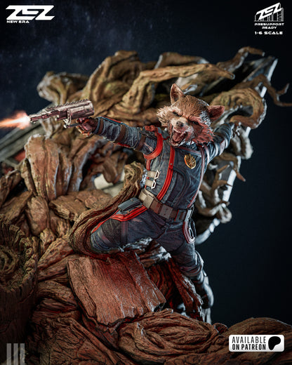 Groot and Rocket 3D printed resin statue action pose