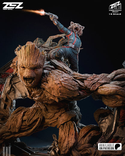 Groot and Rocket 3D printed resin statue action pose