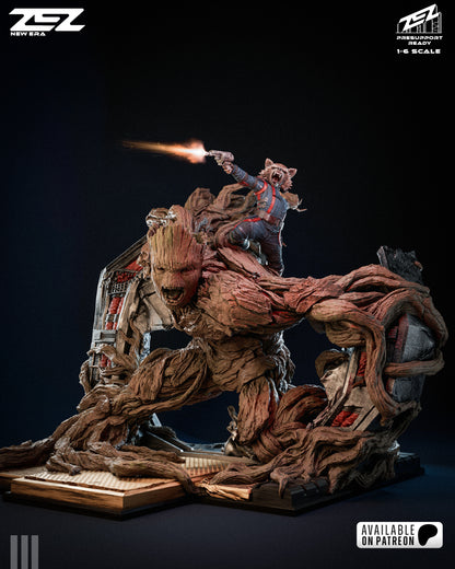 Groot and Rocket 3D printed resin statue action pose