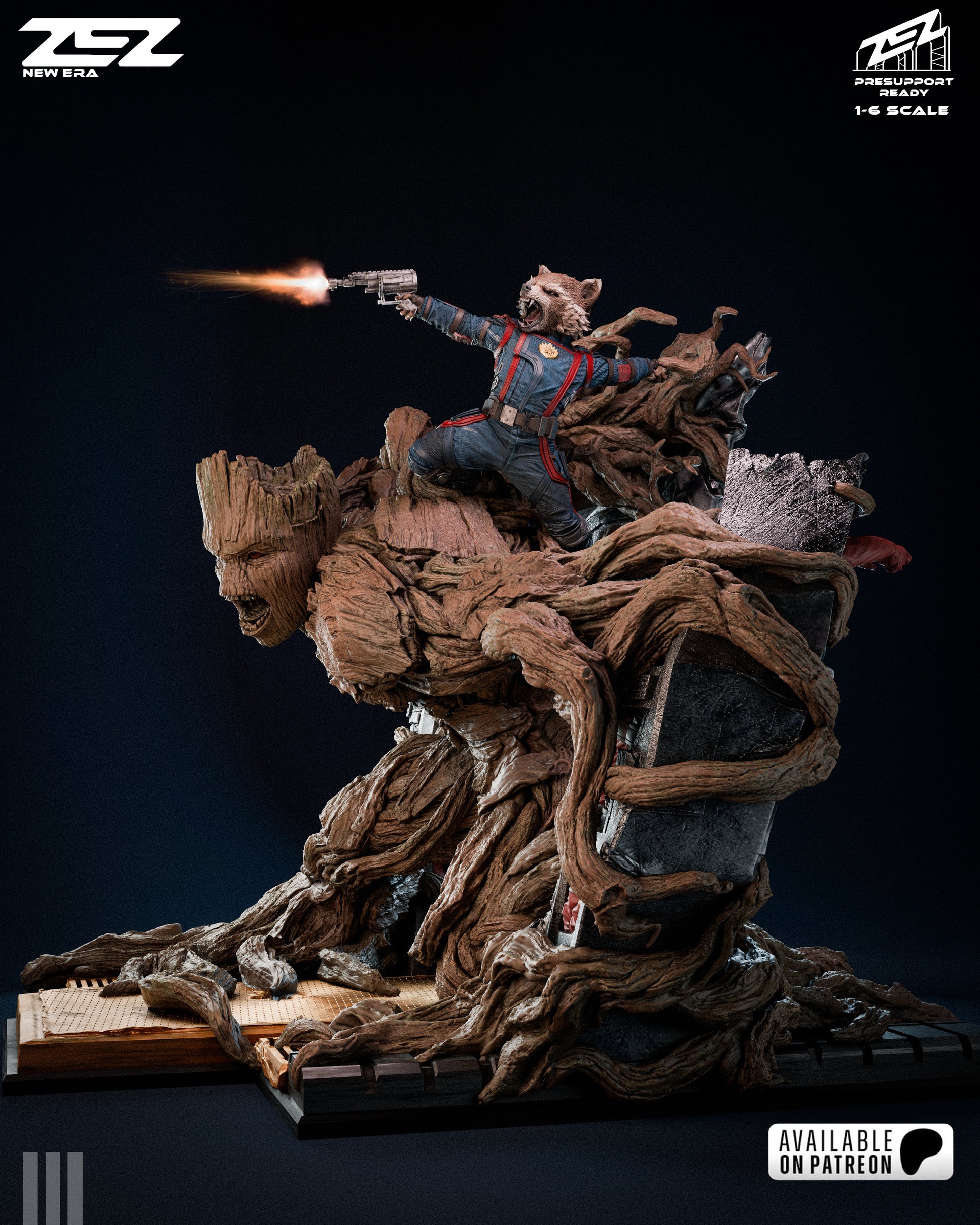 Groot and Rocket 3D printed resin statue action pose