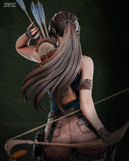 Character with archery gear on a dark background