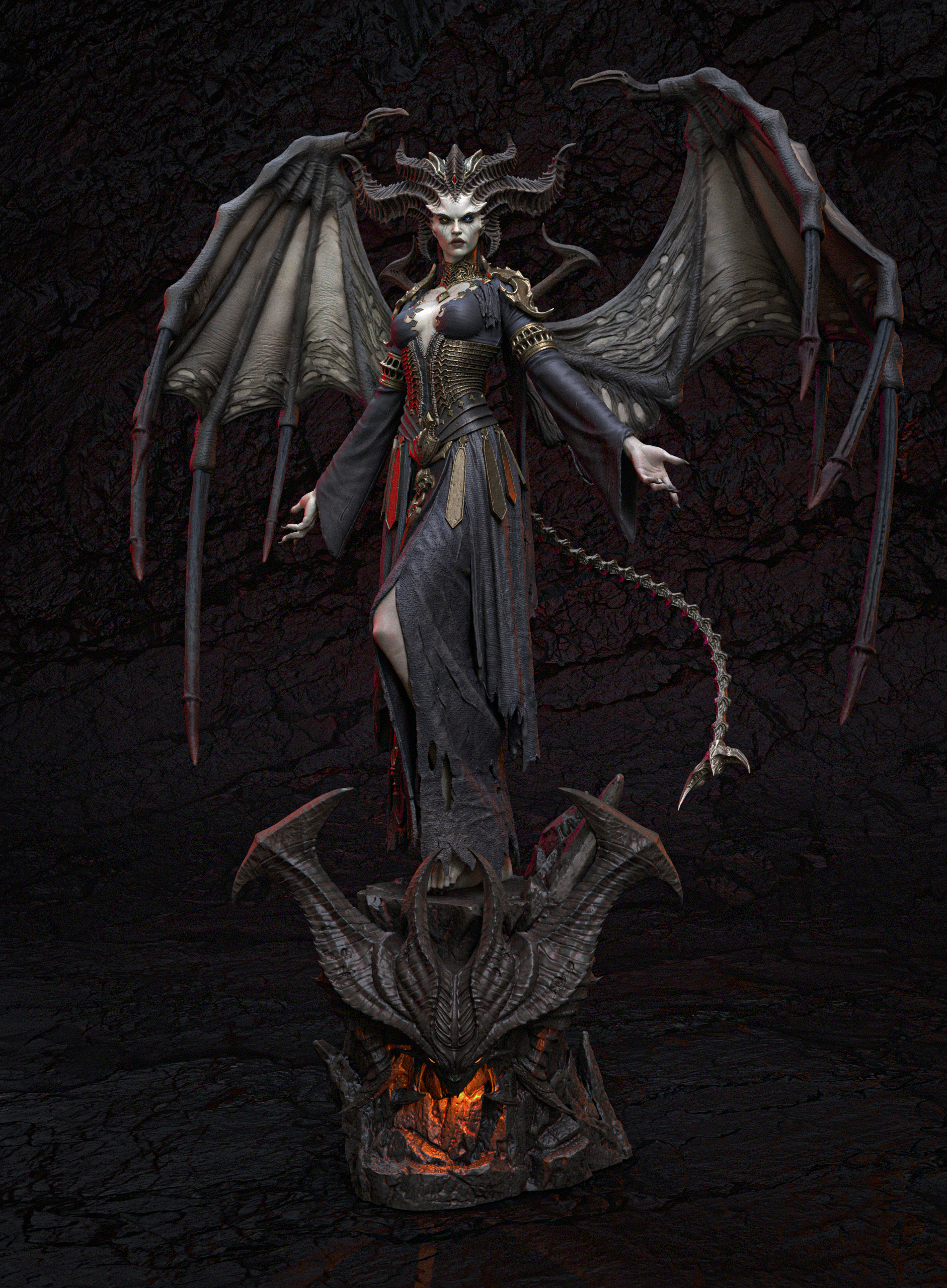 Lilith 3D printed resin statue inspired by Diablo.