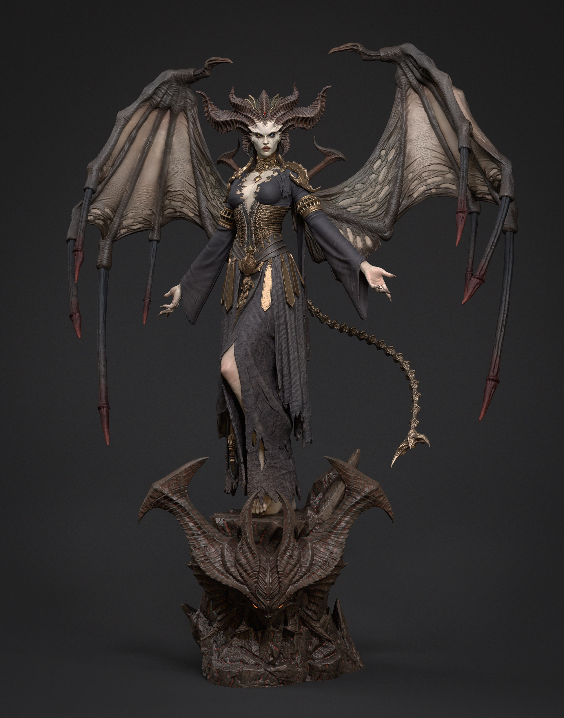 Lilith 3D printed resin statue inspired by Diablo.