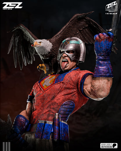 Action figure with eagle on a dark background.