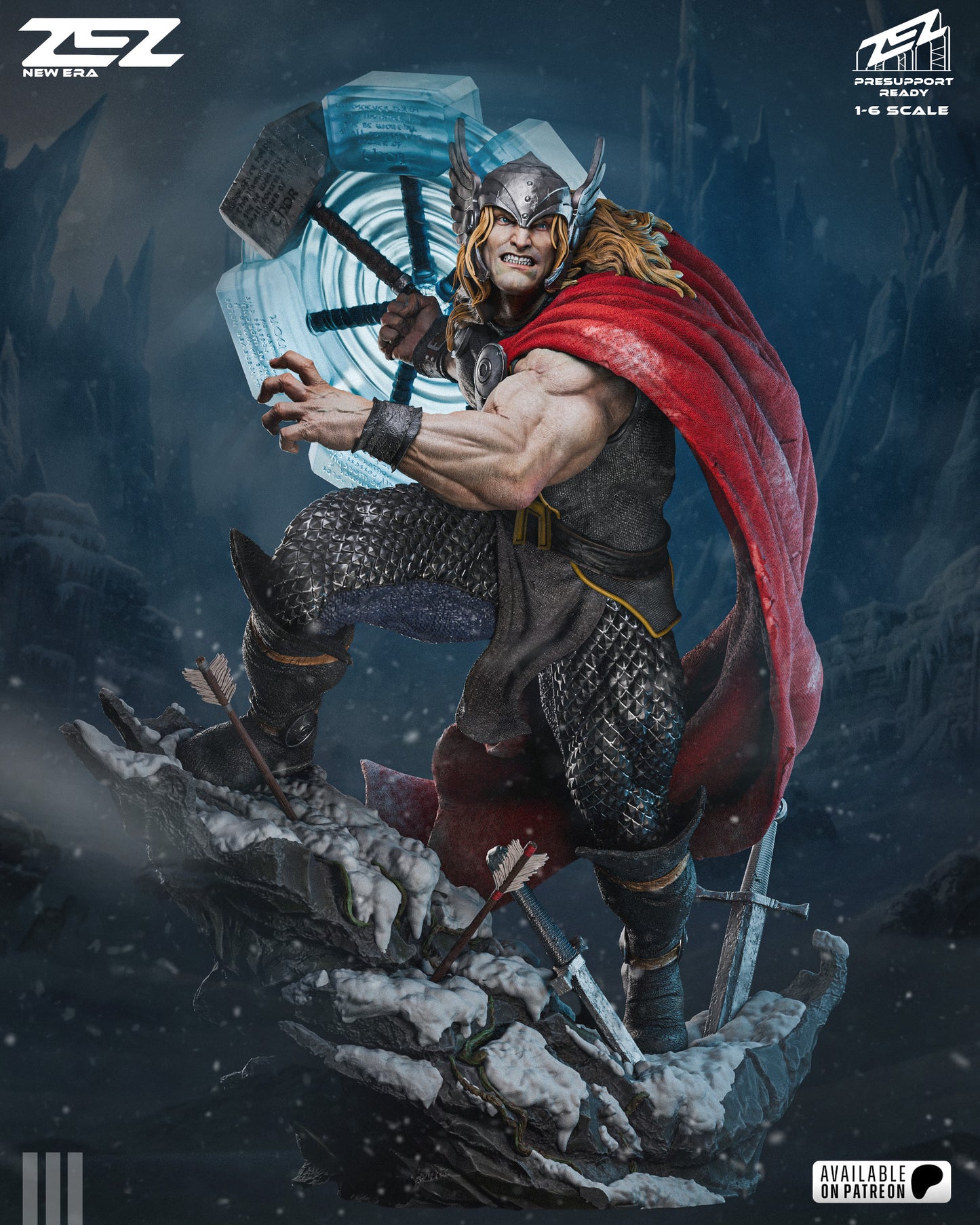 Thor action pose 3D printed resin statue front view