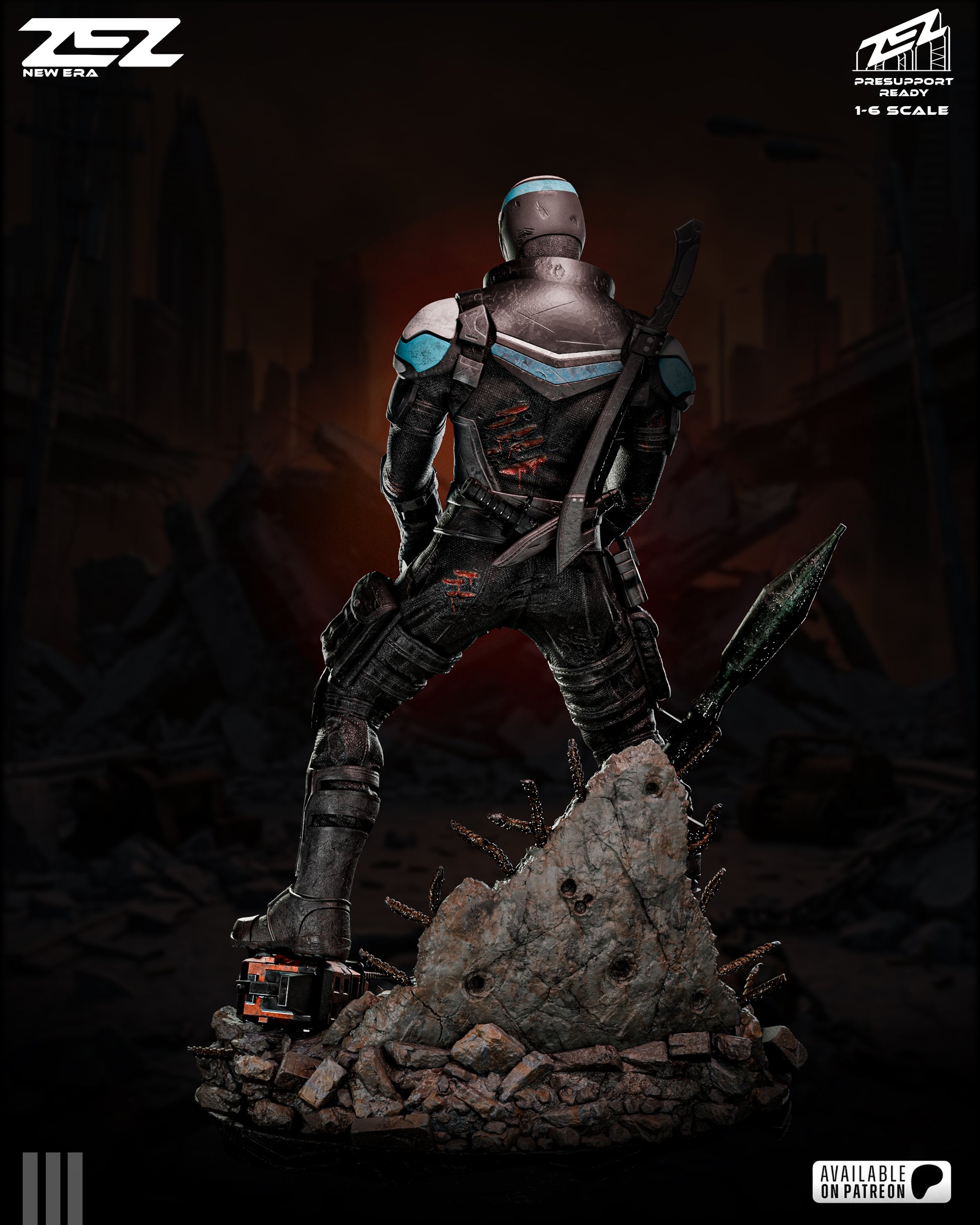 Detailed figurine of a warrior on a dark background.