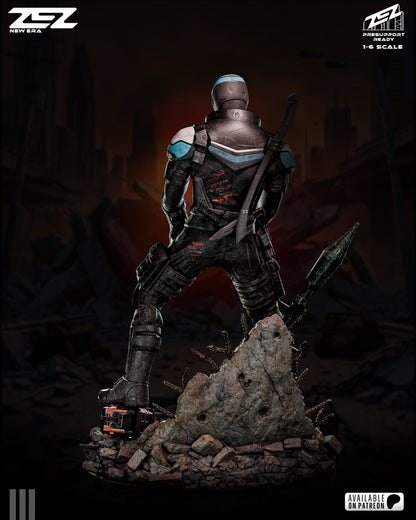 Detailed figurine of a warrior on a dark background.