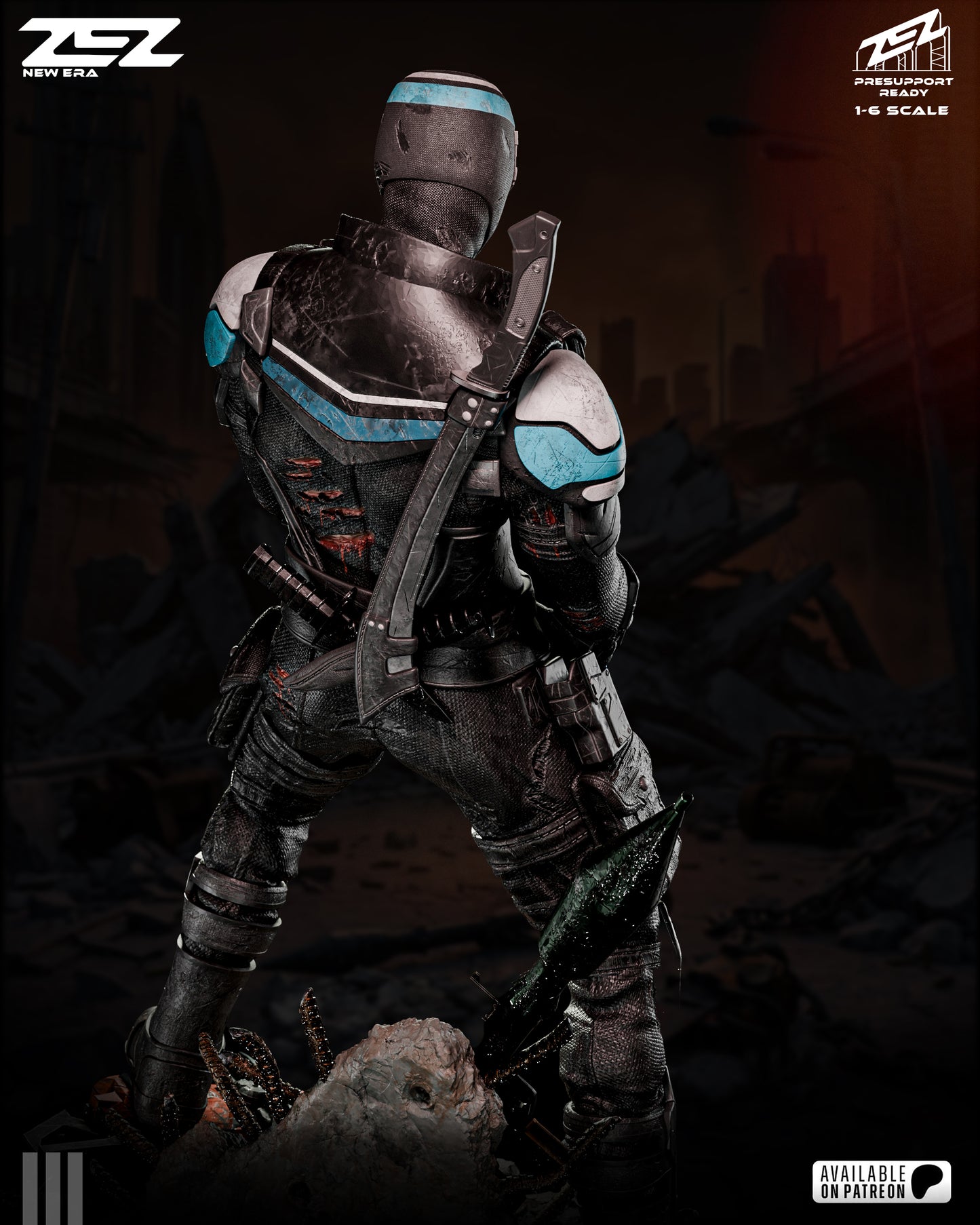 Action figure in tactical gear on a dark background